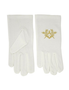 Guantes blancos masónicos con escuadra y compás bordados...