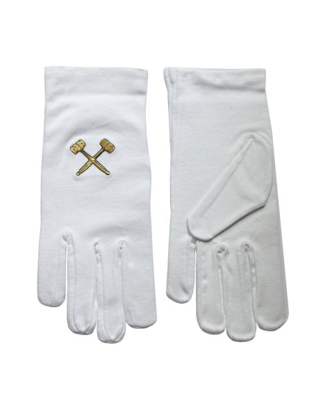 Guantes blancos masónicos con mazos...
