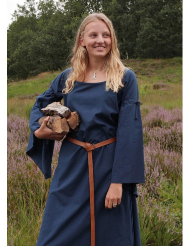 Handelsmerk Geniet rekruut Middeleeuwse jurk vrouw Burglinde blauwe trompetmouwen ⚔️ Tienda Maat L