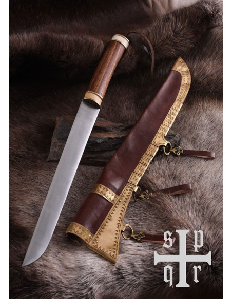 Viking Seax mes, handvat van walnoot...