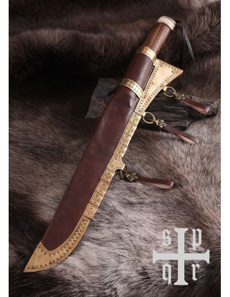 Cuchillo vikingo Seax, puño nuez y hueso