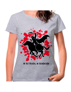 Spartaanse vrouw op grijs paard T-shirt: noch terugtrekken, noch overgeven