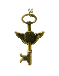 Gevleugelde sleutel hanger, antiek messing