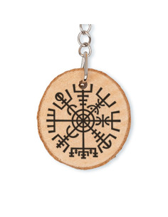 Viking Vegvisir nøglering i naturligt træ 2