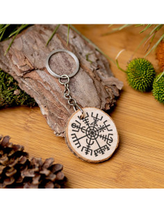 Viking Vegvisir nøglering i naturligt træ