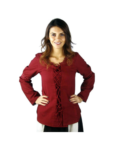 Blusa medieval Emmi algodón rojo cordones