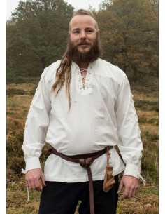 Naturlig hvid middelalderskjorte med bindebånd Corvin model