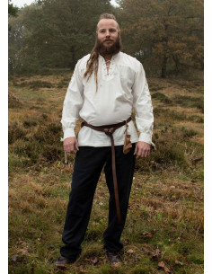 Naturlig hvid middelalderskjorte med bindebånd Corvin model 2