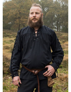 Sort middelalderskjorte med bindebånd Corvin model