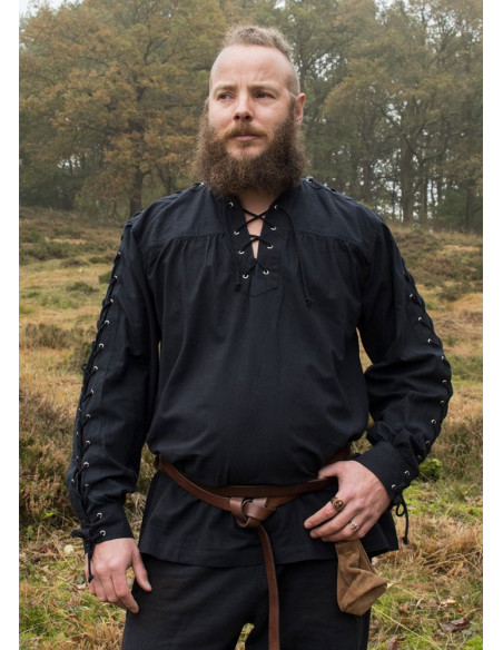 Camisa medieval negra con lazos...