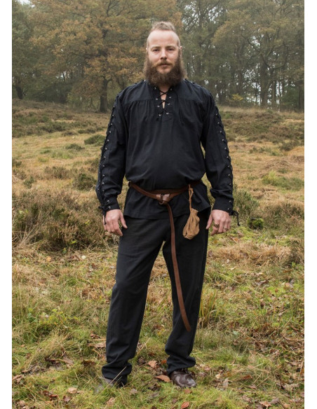 Sort middelalderskjorte med bindebånd...