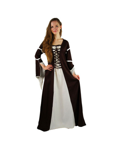 Middeleeuwse jurk Larissa vrouw, bruin-naturel wit