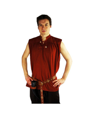 Camisa medieval roja sin mangas, modelo Louis