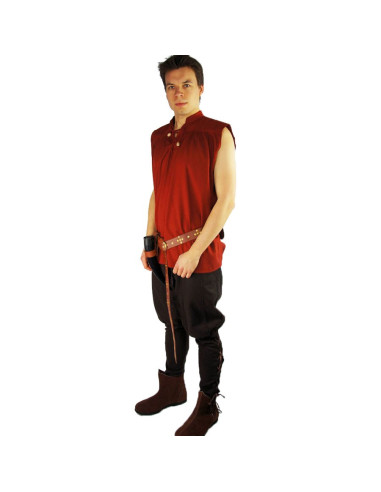 Camisa medieval roja sin mangas, modelo Louis