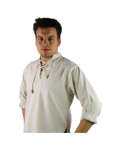 Camisa medieval cordones modelo Ansbert, color blanco natural