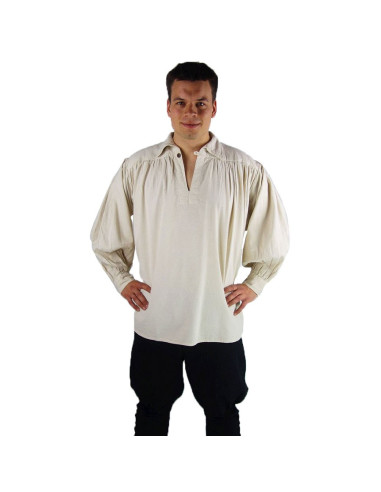 hilo Elección expedición Camisa pirata cuello alto modelo James, blanco natural ⚔️ Tienda Talla XL