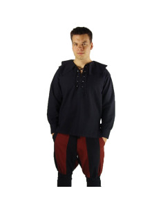 Camisa medieval con cuello modelo Athos, color negro