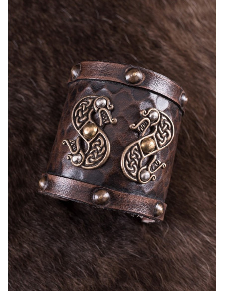 Pulsera Vikinga de cuero Doble Dragón