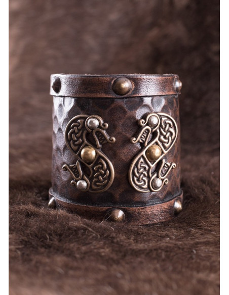 Wikinger-Doppeldrachen-Lederarmband