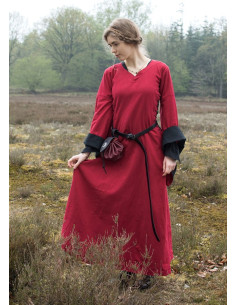 Vestido medieval abierto Bliaut Amal, rojo-negro