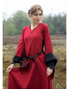 Vestido medieval abierto Bliaut Amal, rojo-negro 2