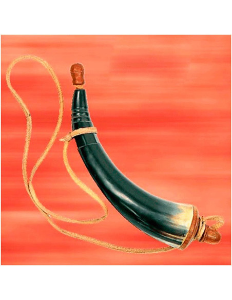 Polvorera de cuerno con cierre madera