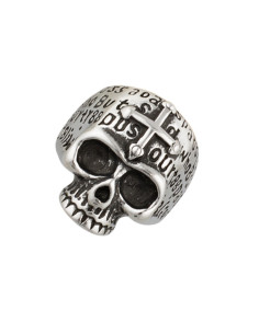 Ring mit Totenkopf und Kreuz aus Stahl mit rustikalem Finish