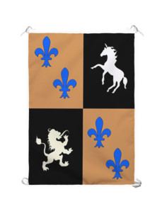 Middeleeuws spandoek Eenhoorns-Fleur de Lis (70x100 cm)