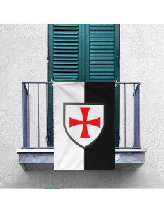 Tofarvet banner med korspaté Tempelridderne (70x100 cm.) 2