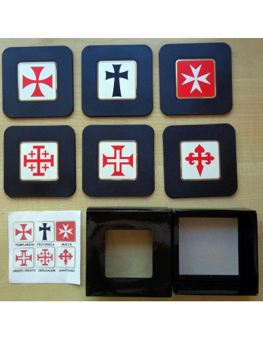 Samling 6 Coasters med Templar-kors