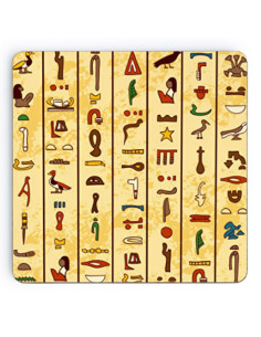Ägyptische Hieroglyphen-Holzuntersetzer, 9 cm.