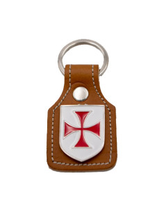 Templar Cross nøglering i brunt læder og metal