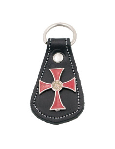 Schlüsselanhänger aus schwarzem Leder und Metall Kreuz...