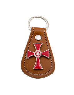 Llavero cuero marrón y metal Cruz de los Templarios