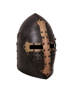 Zuckerhut-Templerhelm mit Visier, dunkles Finish
