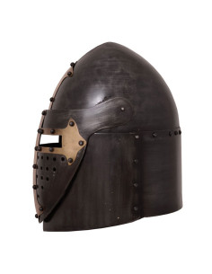Zuckerhut-Templerhelm mit Visier, dunkles Finish 2
