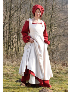 Delantal medieval Ruth en algodón, color blanco natural