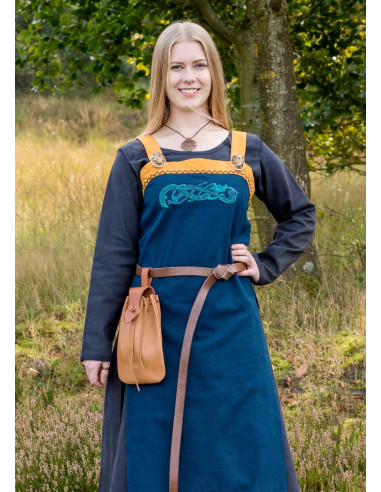 Hilja blå vikingeforklædekjole med broderi