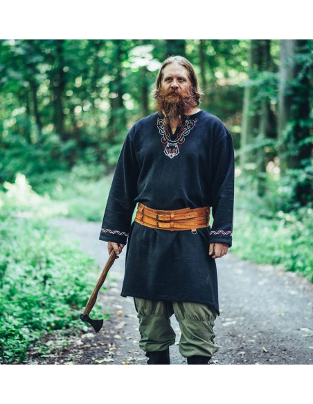 Vikingetunika med Freki-broderi, sort