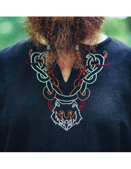 Vikingetunika med Freki-broderi, sort