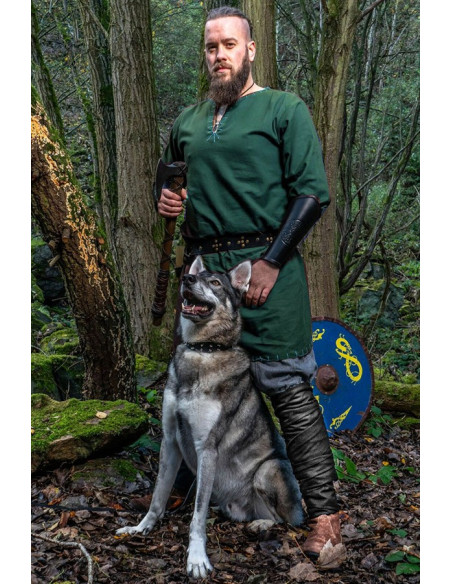 Túnica vikinga con bordados Erwin, verde