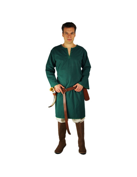 Túnica vikinga con bordados Erwin, verde