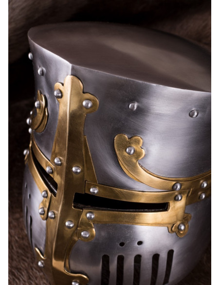 Crusader hjelm med messingbeslag,...