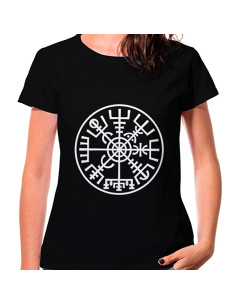 Zwart Viking Woman Vegvísir T-shirt, korte mouw