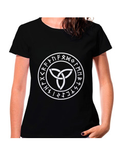 Camiseta Mujer Negra Trisqueta Celta, manga corta