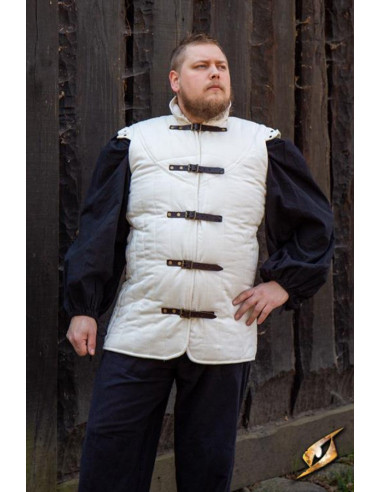 Mouwloze middeleeuwse krijger wambuis, witte kleur
