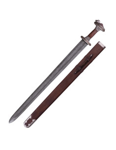 Skandinavisches Schwert aus der Vendel-Ära aus Damaststahl, Silberfinish
