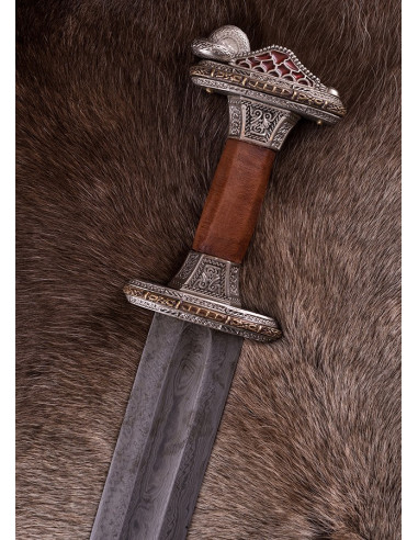 Espada escandinava era del Vendel en acero de Damasco, acabado plateado