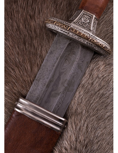 Espada escandinava era del Vendel en acero de Damasco, acabado plateado
