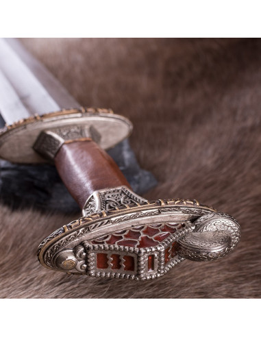Espada escandinava era del Vendel en acero de Damasco, acabado plateado